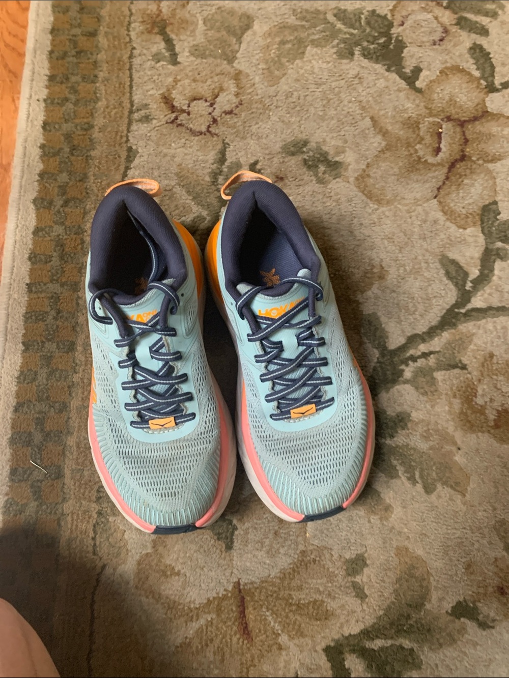Hoka One One Women's Light Blue Running Shoes with Navy, Orange & Pink Accents - Picture 5 of 5